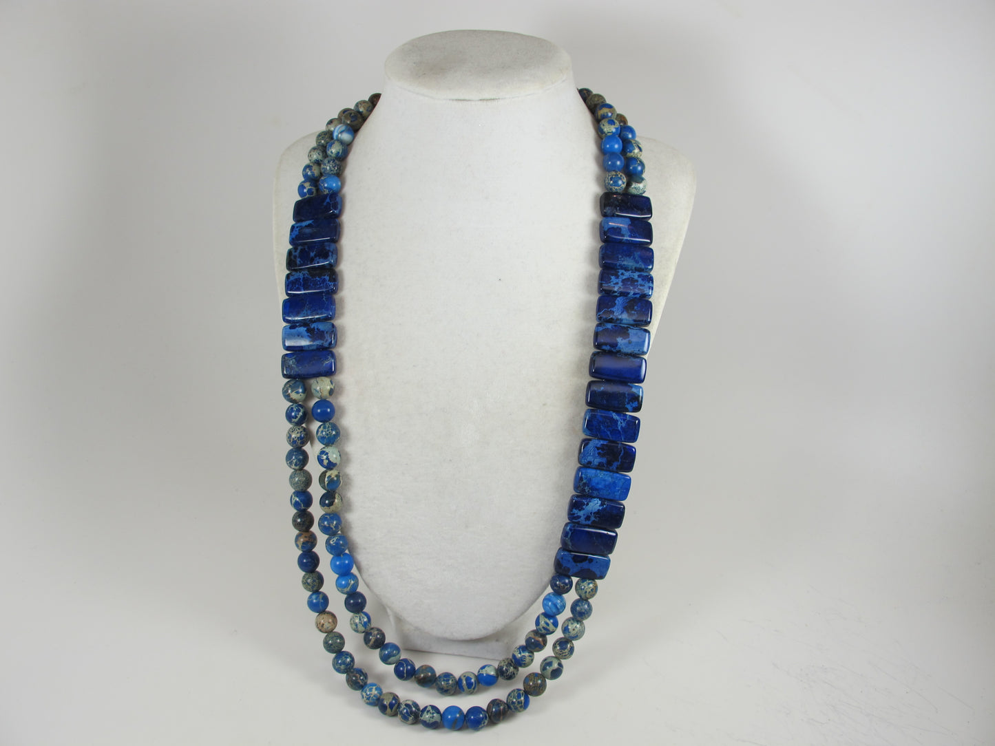 Imperial Blue Jasper Multi-Strand Necklace, Bold Turquoise Beaded Statement Piece, everyday gemstone necklace