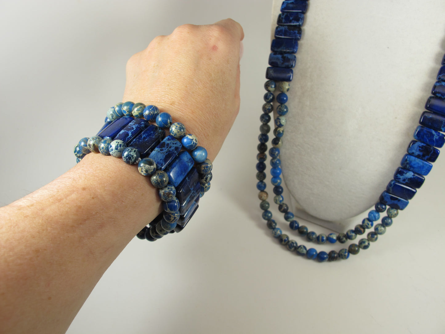 Imperial Blue Jasper Multi-Strand Necklace, Bold Turquoise Beaded Statement Piece, everyday gemstone necklace