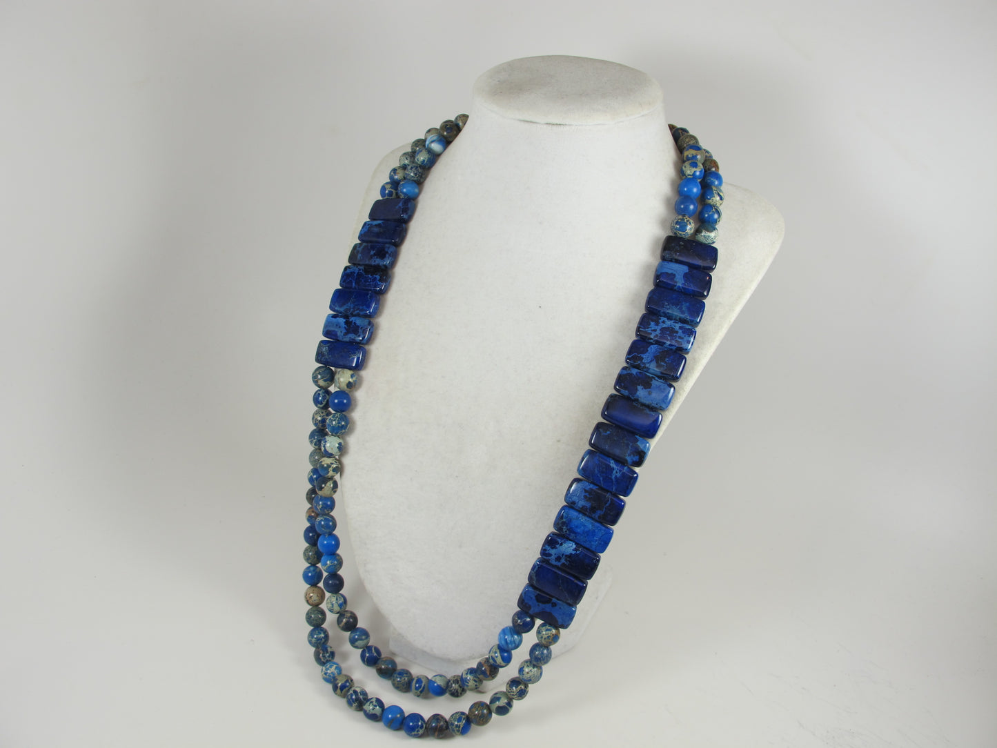 Imperial Blue Jasper Multi-Strand Necklace, Bold Turquoise Beaded Statement Piece, everyday gemstone necklace
