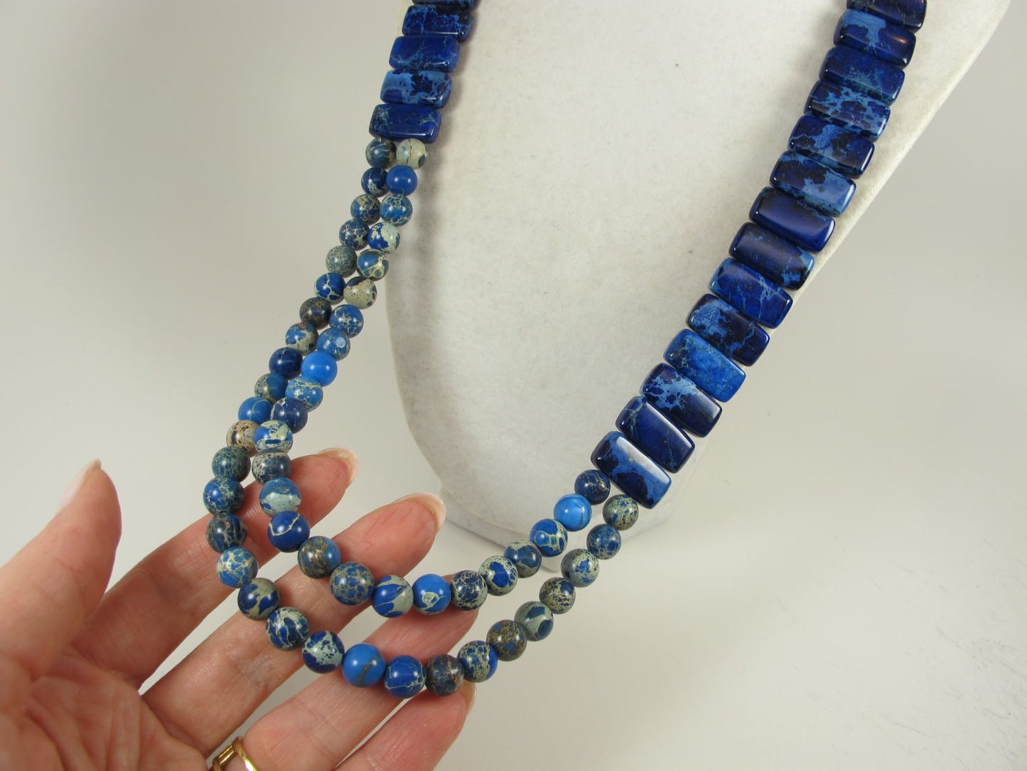 Imperial Blue Jasper Multi-Strand Necklace, Bold Turquoise Beaded Statement Piece, everyday gemstone necklace