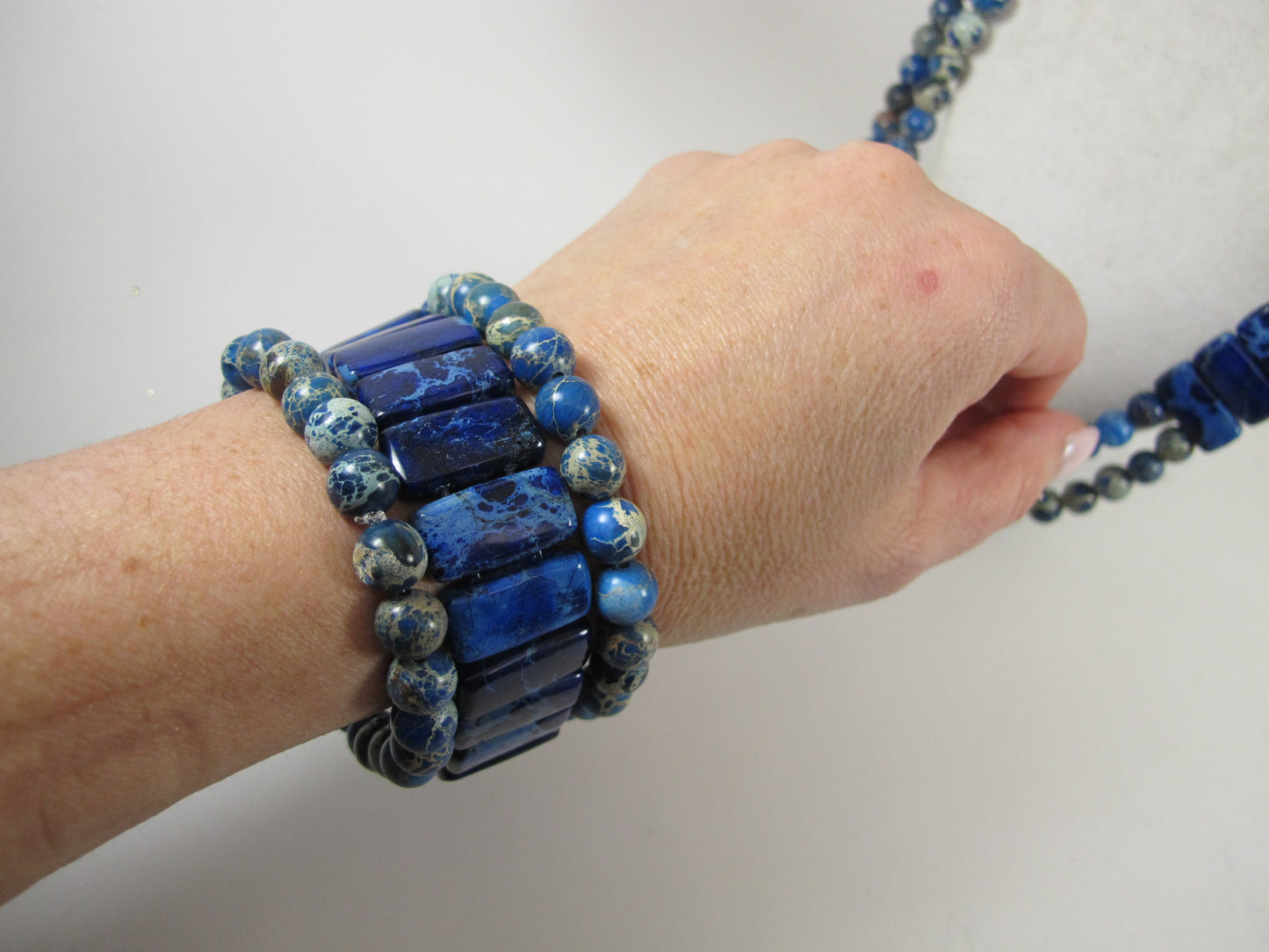 Imperial Blue Jasper Multi-Strand Necklace, Bold Turquoise Beaded Statement Piece, everyday gemstone necklace