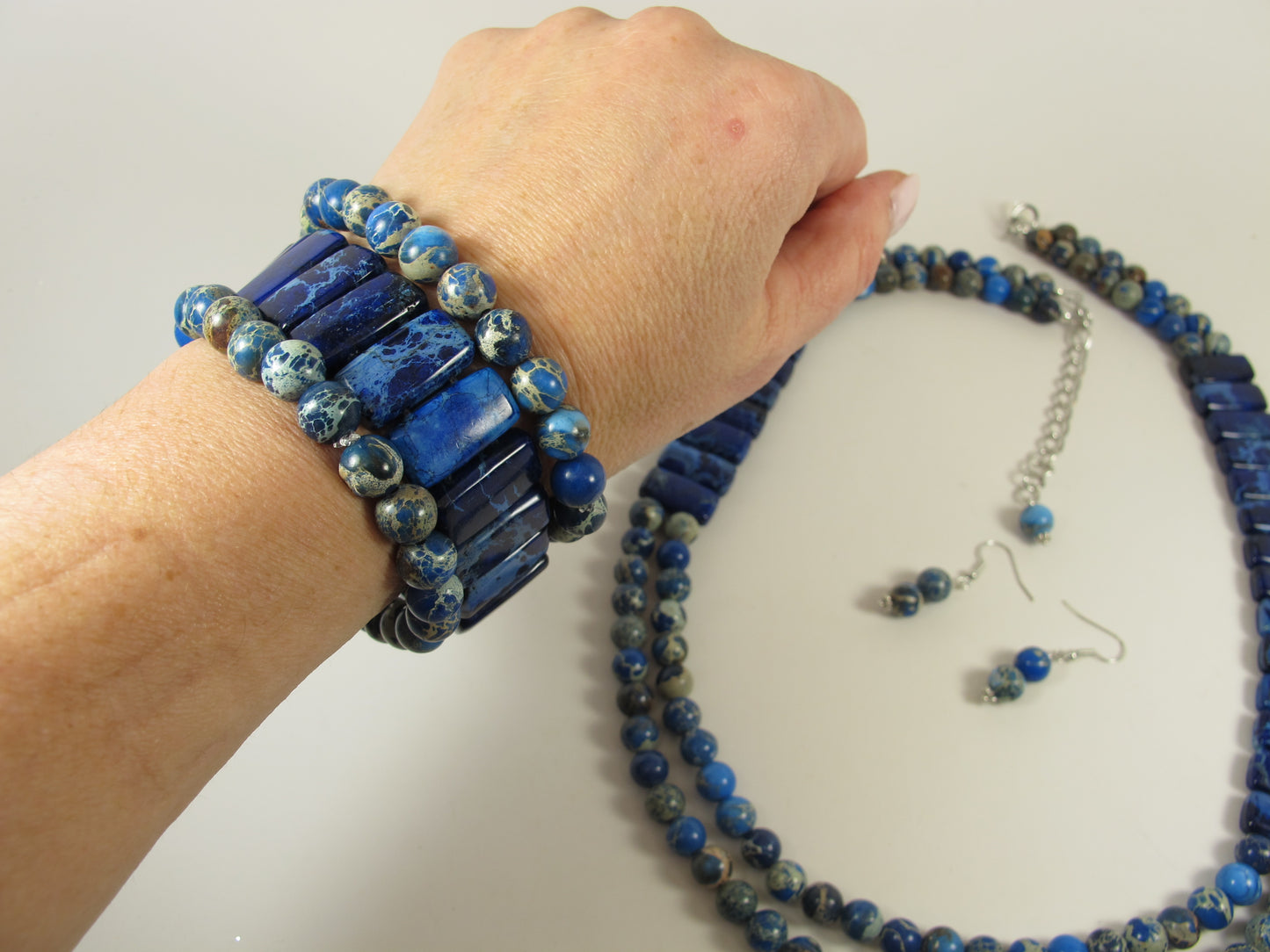 Imperial Blue Jasper Multi-Strand Necklace, Bold Turquoise Beaded Statement Piece, everyday gemstone necklace