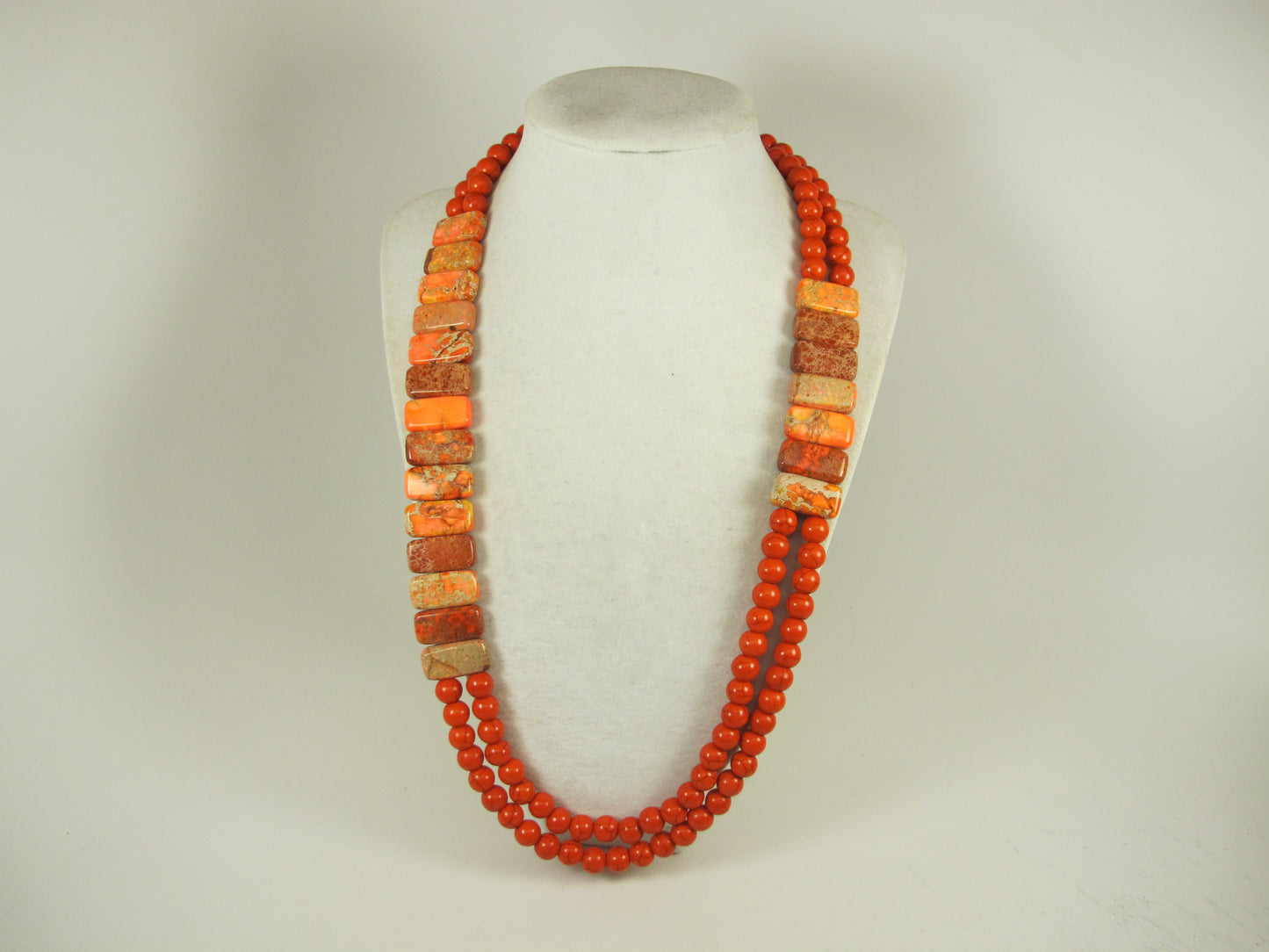 Chunky Orange Turquoise Necklace, Imperial Jasper, Multi Strand Statement