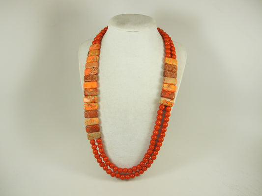 Chunky Orange Turquoise Necklace, Imperial Jasper, Multi Strand Statement