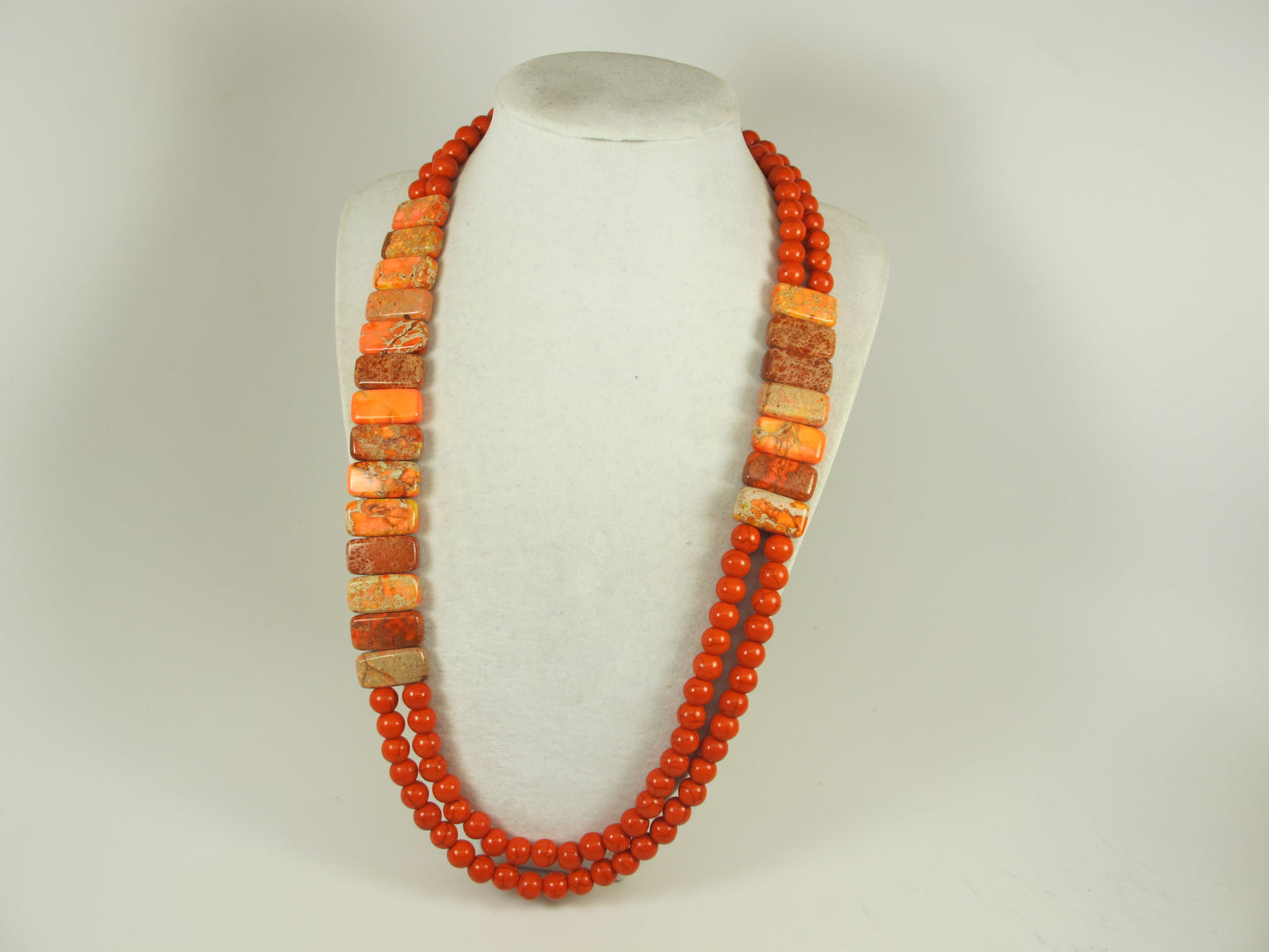 Chunky Orange Turquoise Necklace, Imperial Jasper, Multi Strand Statement