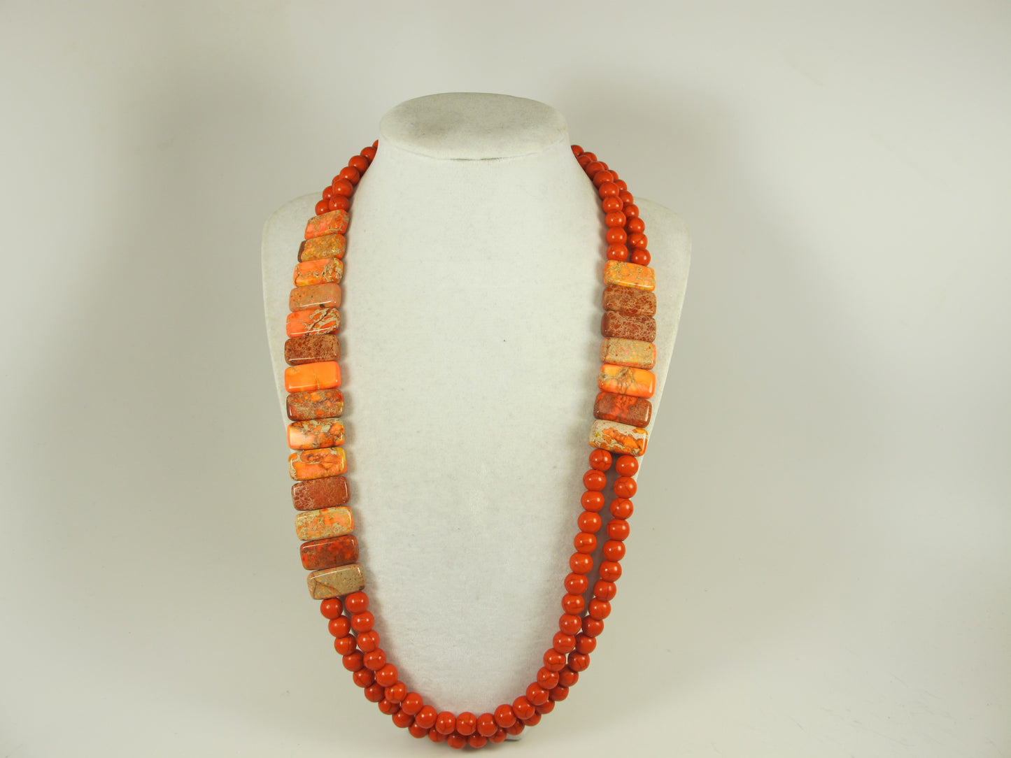Chunky Orange Turquoise Necklace, Imperial Jasper, Multi Strand Statement