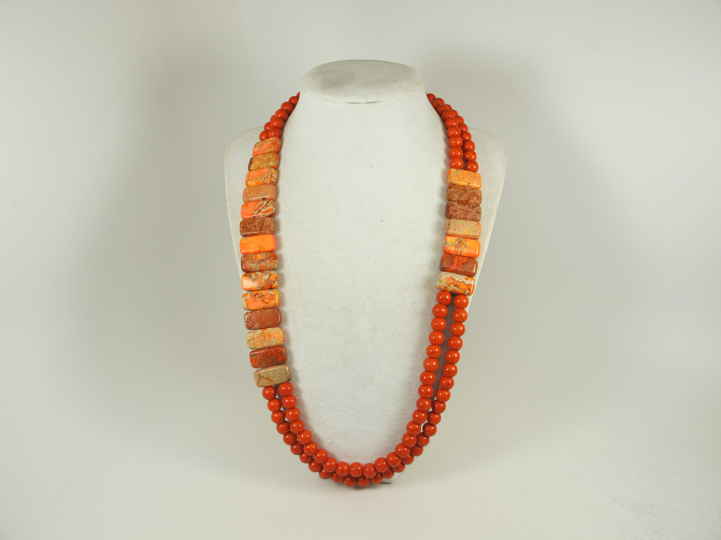 Chunky Orange Turquoise Necklace, Imperial Jasper, Multi Strand Statement