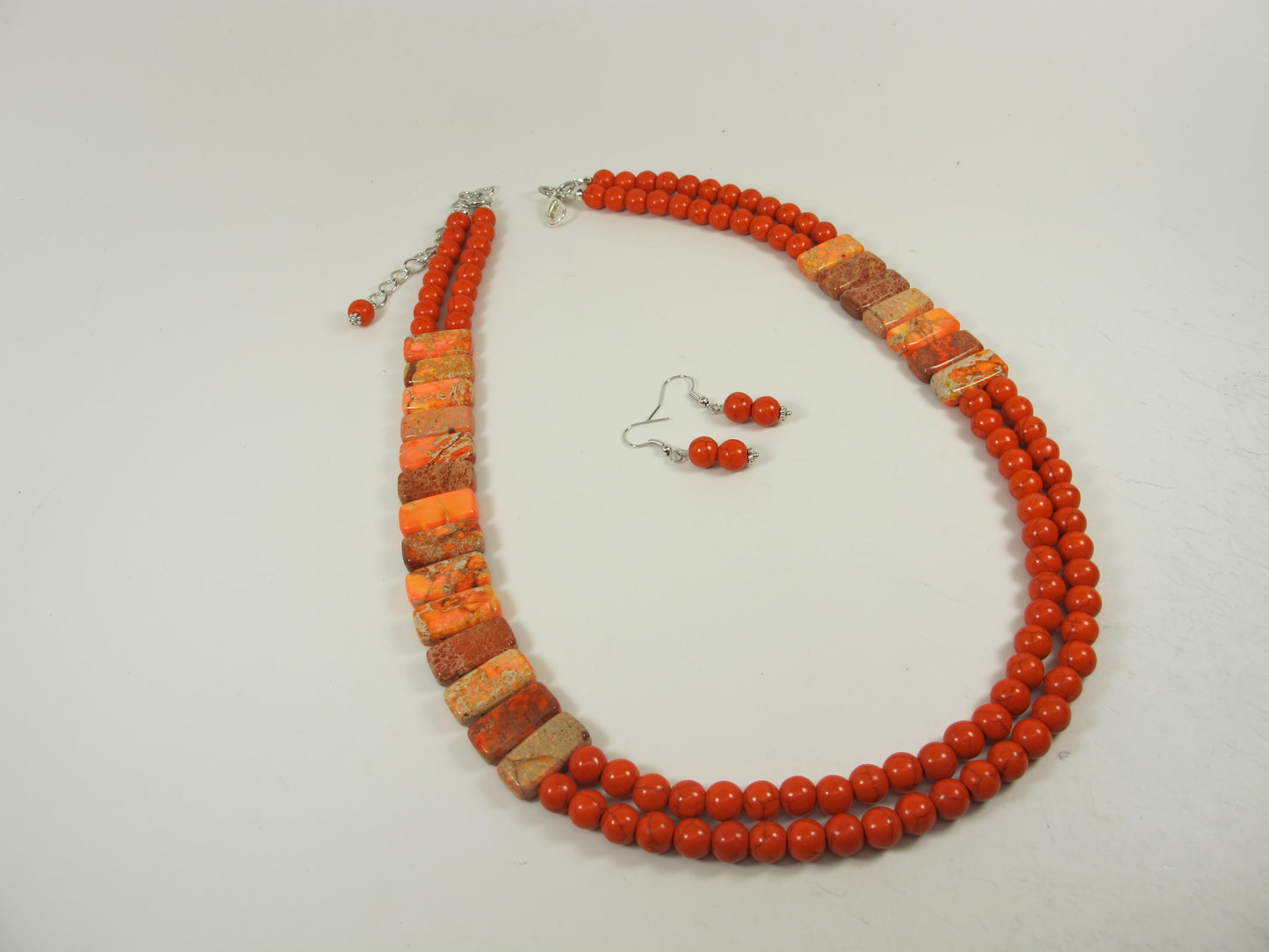 Chunky Orange Turquoise Necklace, Imperial Jasper, Multi Strand Statement