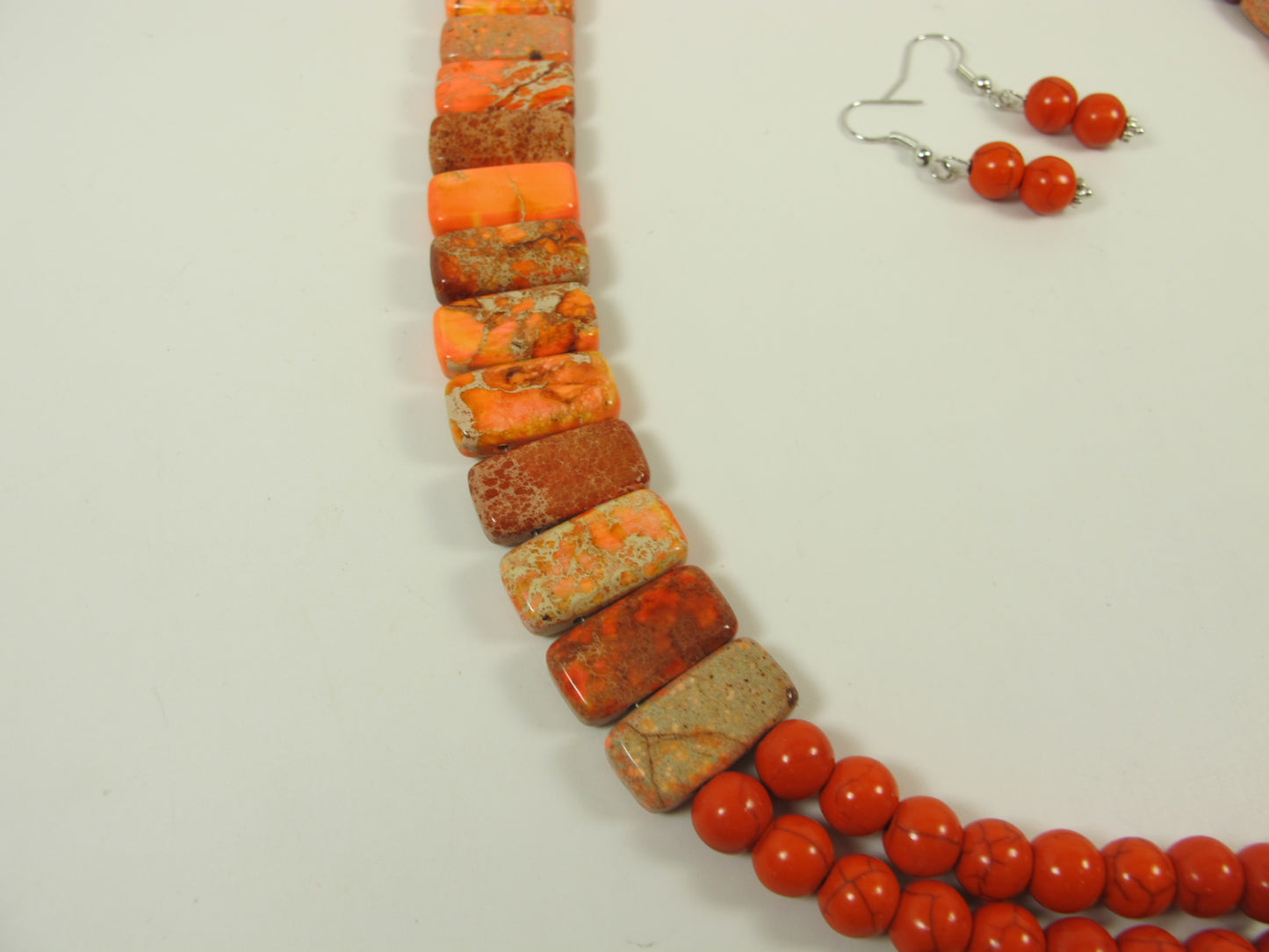 Chunky Orange Turquoise Necklace, Imperial Jasper, Multi Strand Statement
