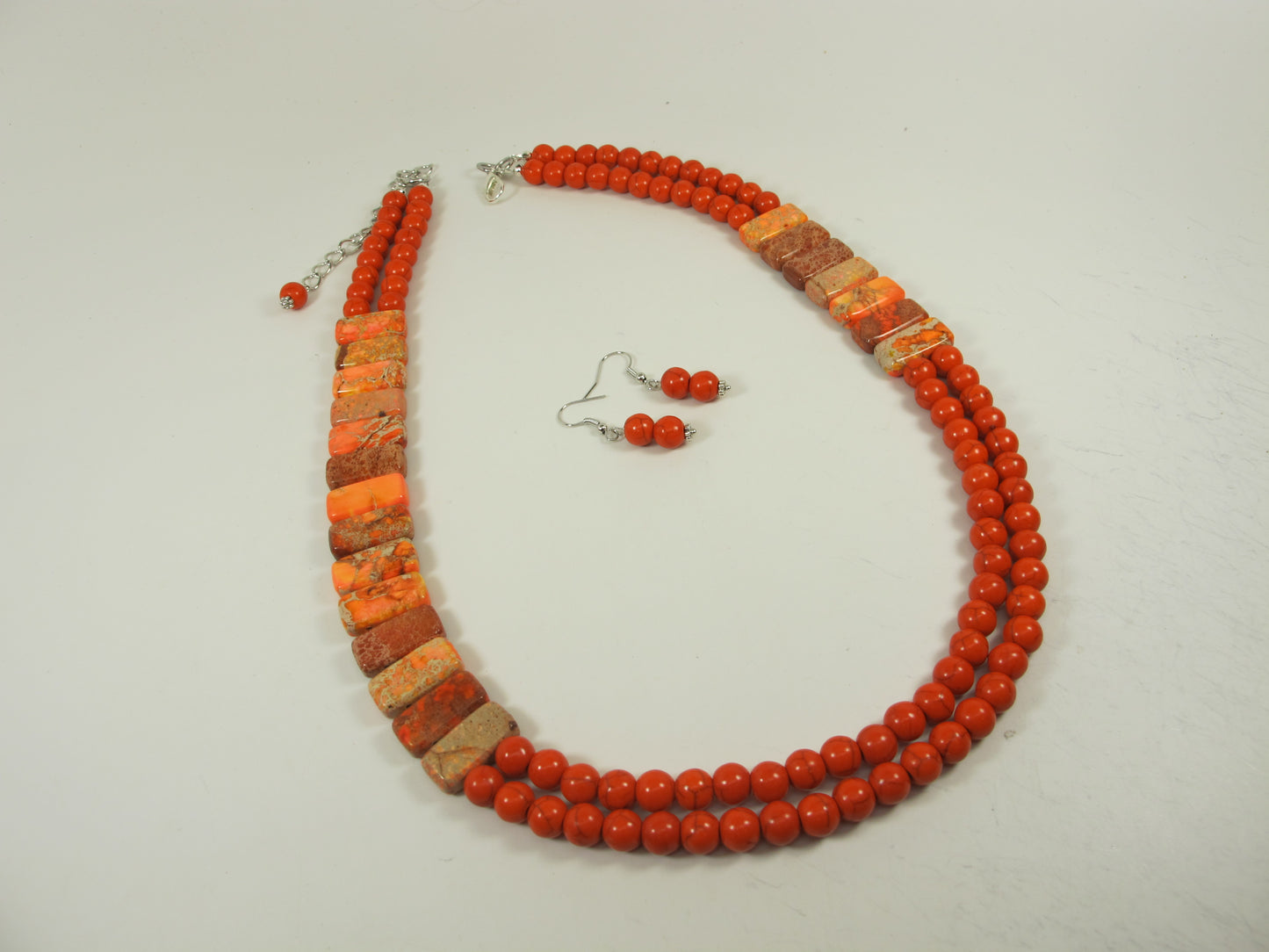 Chunky Orange Turquoise Necklace, Imperial Jasper, Multi Strand Statement